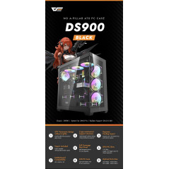 Darkflash кутия Case ATX - DS900 Black - 7 x 120 mm A-RGB fans included, USB-C