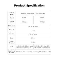 Orico докинг станция SSD Docking station M.2 NVMe - USB-C(10Gbps) x 1, USB3.2 x 2, USB2.0 x 2, M.2 x 1, Audio, SD/TF 4.0 - MiniL
