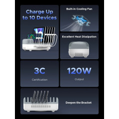 Orico зарядна станция за мобилни устройства Charger Station 220V - 10 x USB 120W white - DUK-10P-EU-WH