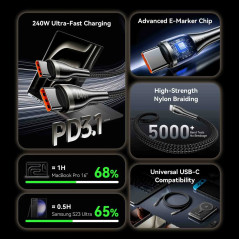 Vention кабел Cable - USB2.0 Type-C to Type-C - 5A Fast Charging, 240W, PD3.1, 1.2m - CTYBAV
