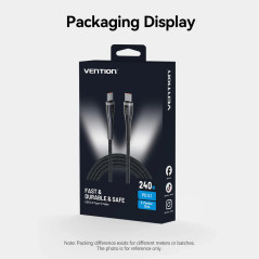Vention кабел Cable - USB2.0 Type-C to Type-C - 5A Fast Charging, 240W, PD3.1, 1.2m - CTYBAV