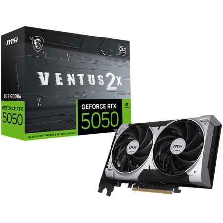 MSI Video Card NVIDIA GeForce RTX 5050 8G VENTUS 2X OC, 8GB GDDR6, 128-bit, 2602 MHz Boost, 2560 CUDA Cores, PCIe 5.0 (x8), 3x D