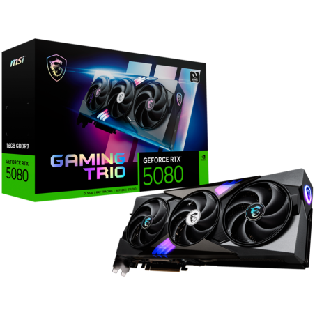 MSI Video Card Nvidia GeForce RTX 5080 16G GAMING TRIO, 16GB GDDR7, 256bit, Effective Memory Clock: 30000MHz, Boost: 2617 MHz, 1