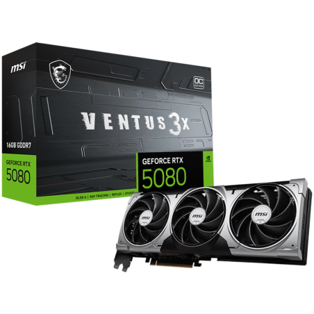 MSI Video Card Nvidia GeForce RTX 5080 16G VENTUS 3X OC, 16GB GDDR7, 256bit, Effective Memory Clock: 30000MHz, Boost: 2640 MHz, 