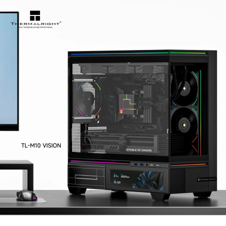 Thermalright кутия Case mATX - TL-M10 Vision Black - 4 x 120 mm ARGB included, 9.16 inch LCD Display, USB-C